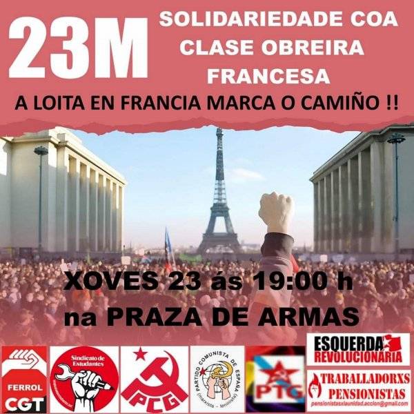 Concentraciones en apoyo a la lucha de las y los trabajadores franceses en Madrid, Cadiz, Ferrol…