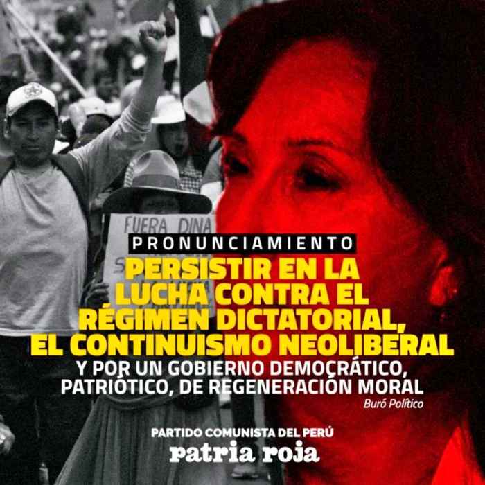 PC-Patria Roja de Perú llama a continuar la lucha contra el régimen dictatorial de Boluarte