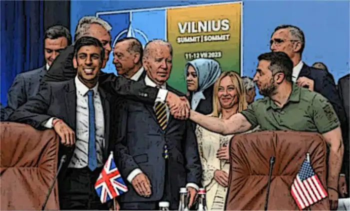 Dibujo de dignatarios en la Cumbre OTAN de Vilnius