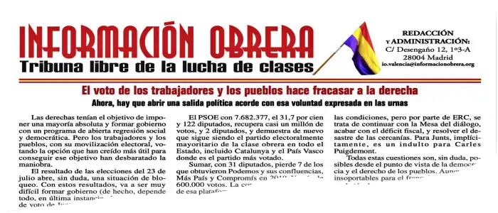 Portada del especial de Información Obrera sobre 23J