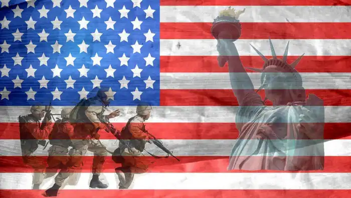 Composición bandera americana transparencia belicista