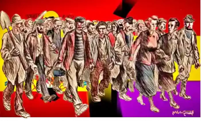 Dibujo marcha obrera por la república