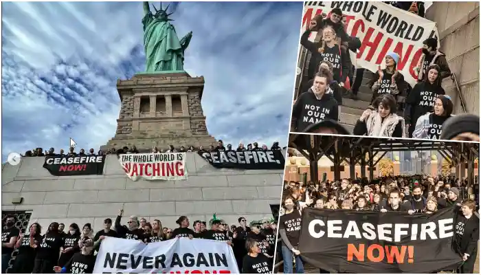 Judíos por la Paz (JVP) toman la Estatua de la Libertad en Nueva York