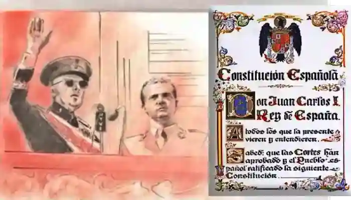 Composición de dibujos sobre nombramiento del rey y constitución posterior
