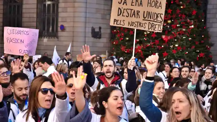 Manifestación de trabajadores de salud en Catalunya