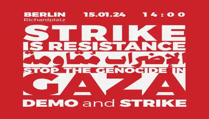 Cartel de la convocatoria de manifestación en Berlín el 15 de enero