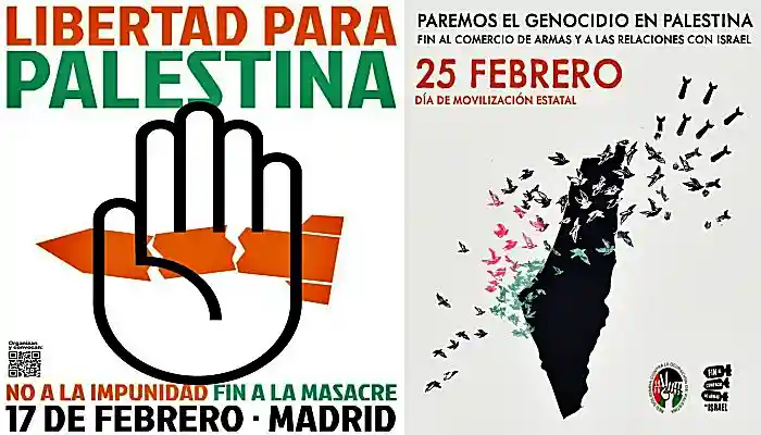 Carteles de las movilizaciones por Palestina del 17 y 25 F