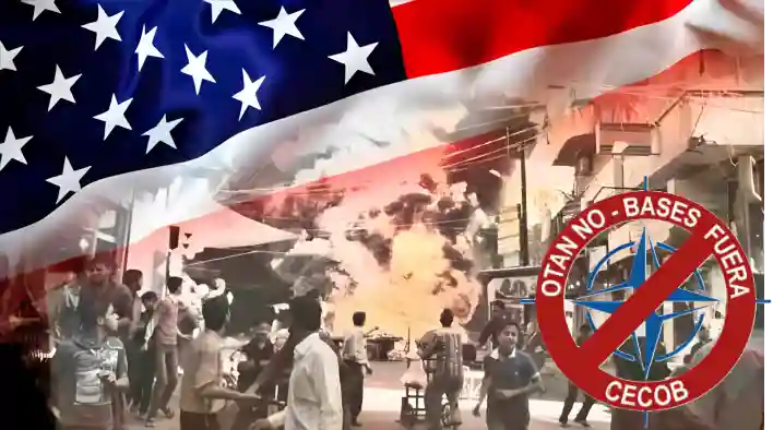 Composición contra la OTAN con bandera americana