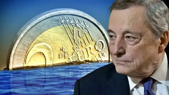 Composición de Mario Draghi sobre fondo del euro