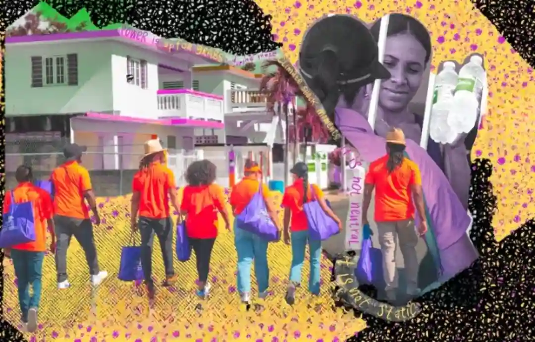 Miembros de Taller Salud, un grupo feminista comunitario y socio de Organizing Resilience, realizan trabajo de divulgación en Loíza, Puerto Rico, en agosto de 2024. Foto cortesía de Organizing Resilience.
