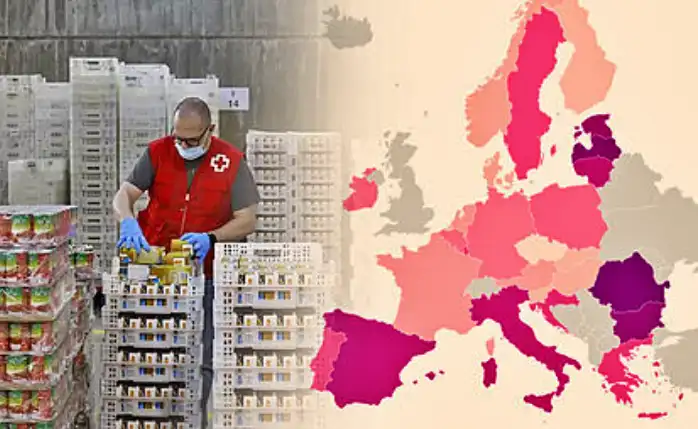 Foto archivo de mapa pobreza en Europa y trabajador