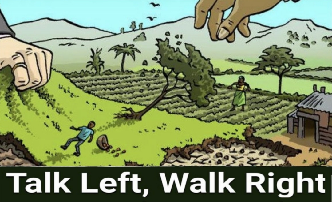 Imagen subtitulada con el lema hablar a la izquierda caminar a la derecha