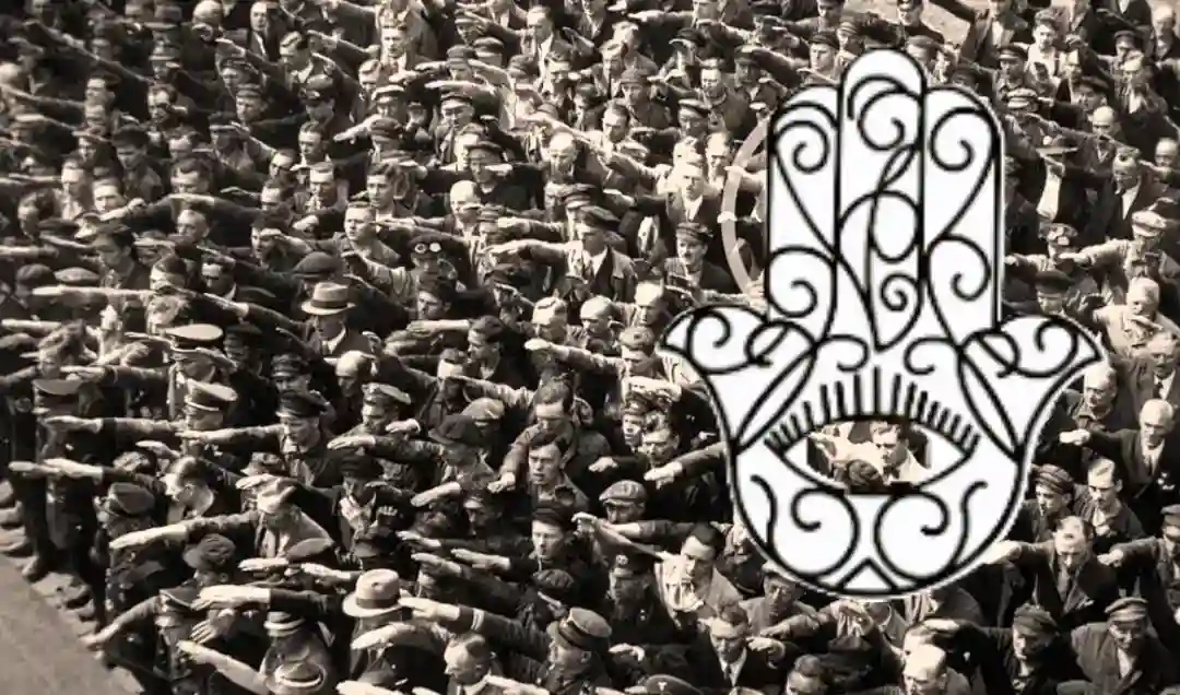 Composición de Hamsa sobre saludos fascistas