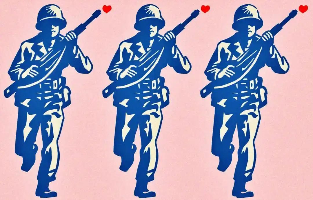 Dibujo de soldados y corazones