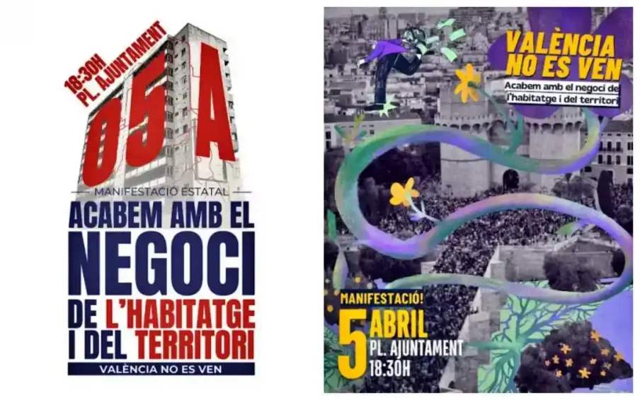 Valencia sale a la calle el 5 de abril por el derecho a la vivienda y contra la especulación.