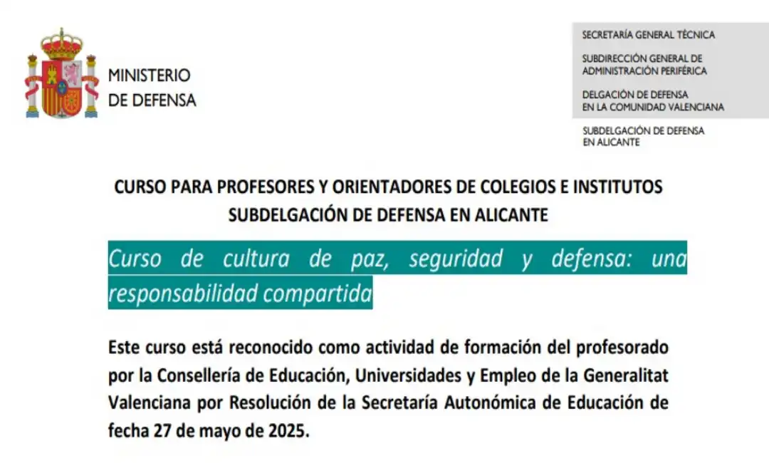 Anuncio oficial de los cursos en el Ministerio de Defensa