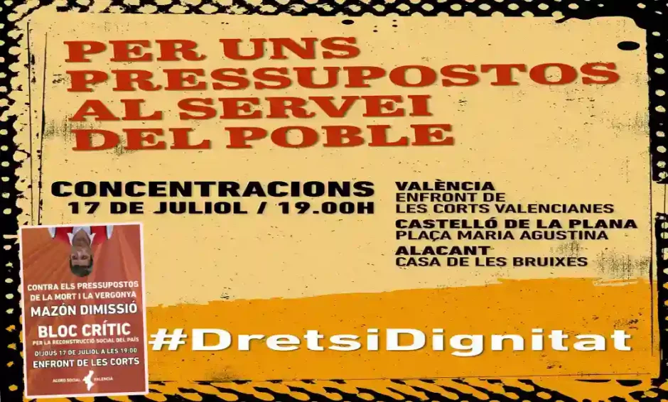 Carteles de la convocatoria contra los presupuestos del gobierno valencino