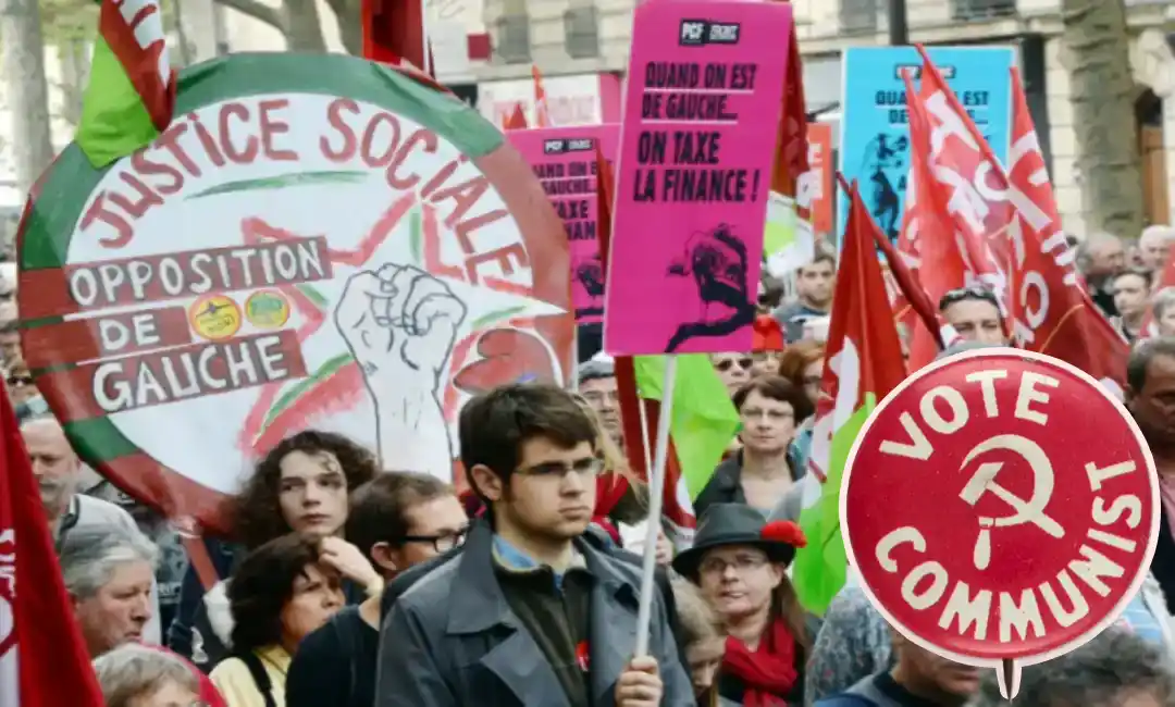 Miembros del Partido Comunista de Estados Unidos y de la Liga de Jóvenes Comunistas marchan el Primero de Mayo en la ciudad de Nueva York. | Foto vía CPUSA