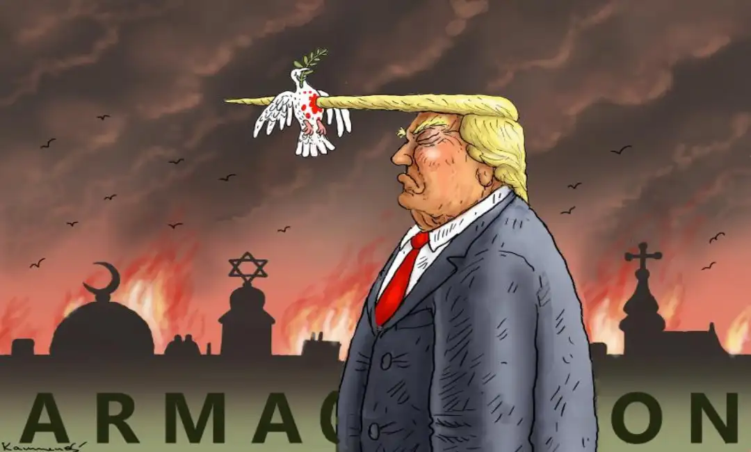 Imagen original mostrando comic de Trump matando una paloma