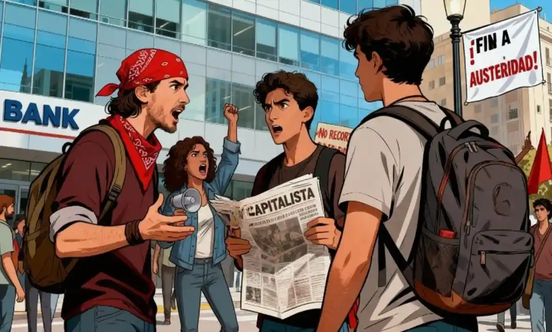 Imagen de AI que representa a jóvenes activistas de izquierda