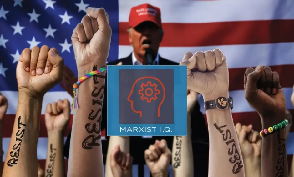 Foto de Trump y logo de la encuesta del PC USA