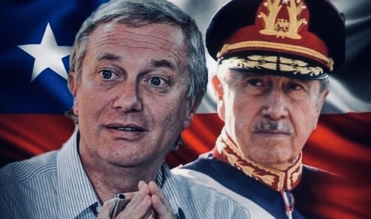 Foto del nuevo presidente Kast sobre fondo Pinochet