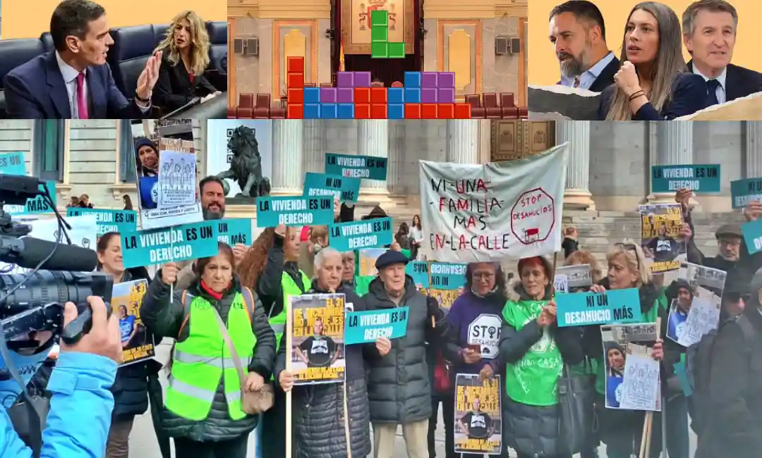 Composición que incluye al gobierno, la oposición y trabajadores en la calle