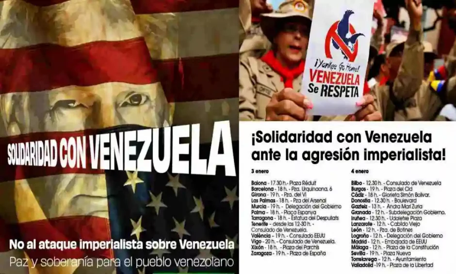 Composición de cartel solidaridad con Venezuela y principales convocatorias en España