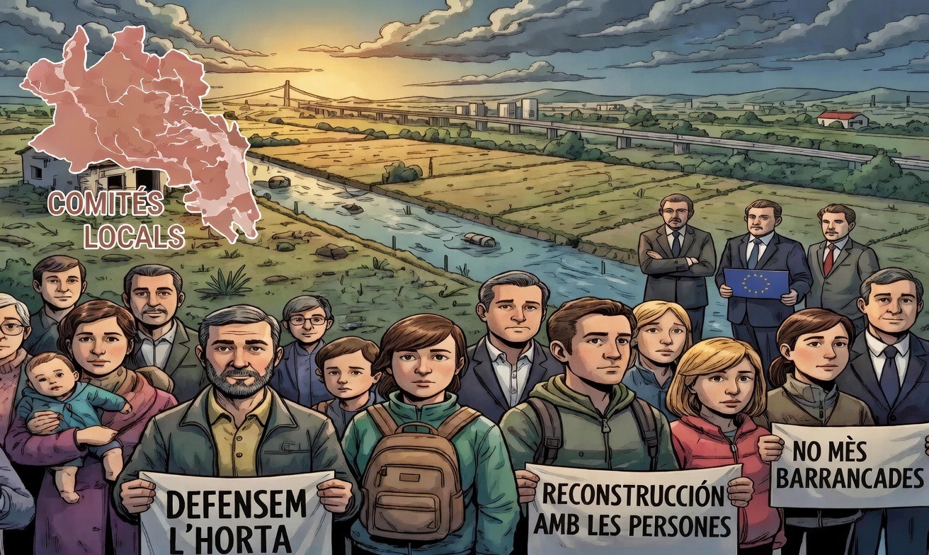 Imagen por IA de vecinos exigiendo participar en encuentros con autoridades europeas