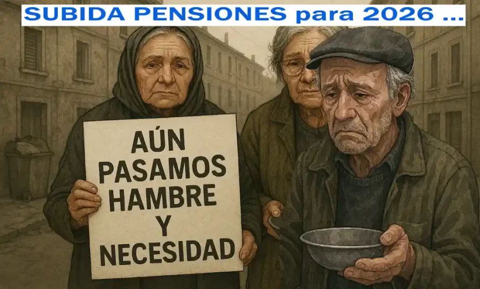 Pensiones públicas 2026: más euros en la nómina, parecida pobreza en el bolsillo. 3 Composición por IA de grupo pensionistas pobres