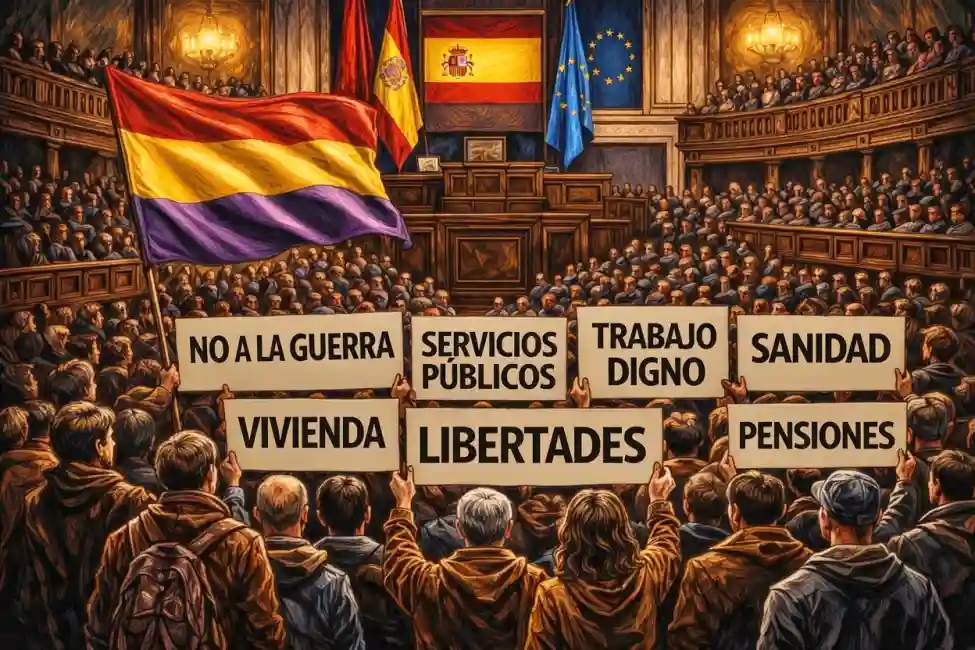 Composición or IA de gente ocupando el Parlamento
