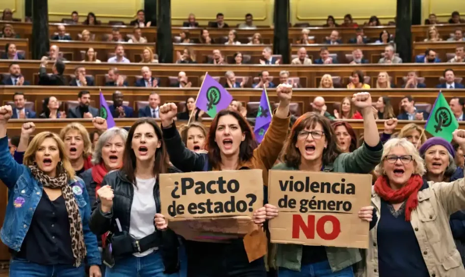 Simulación por IA de manifestación feminista dentro del congreso diputados