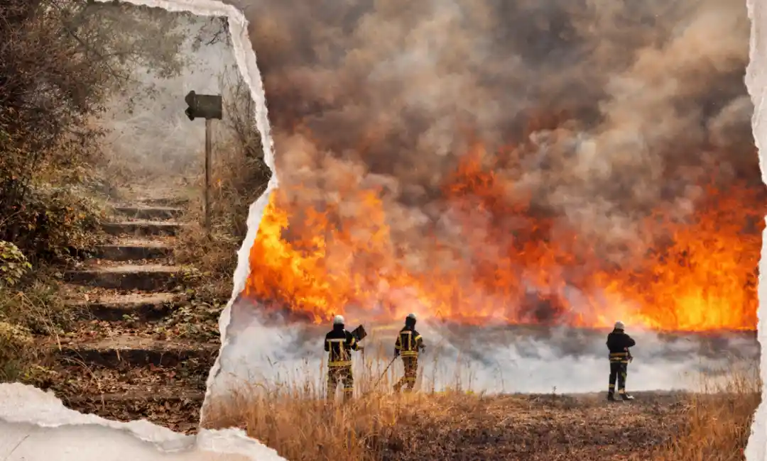 Cartel de la campaña mostrando un incendio.