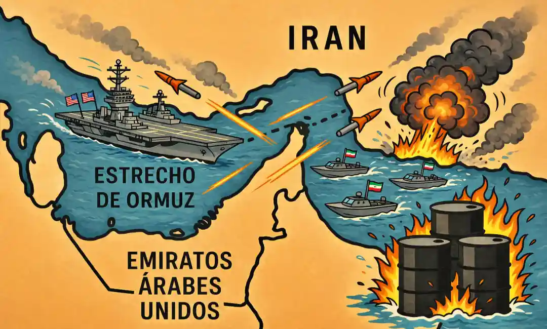 Mapa dibujado del estrecho de ormuz y conflicto buques
