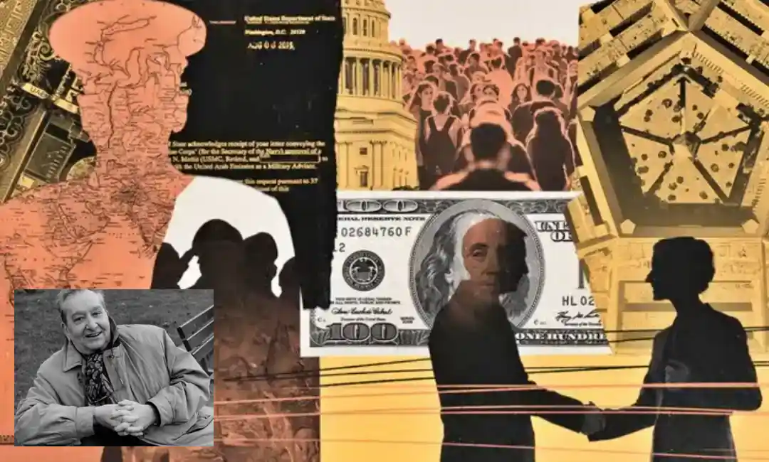 Composición abstracta con la foto del autor uruguayo.