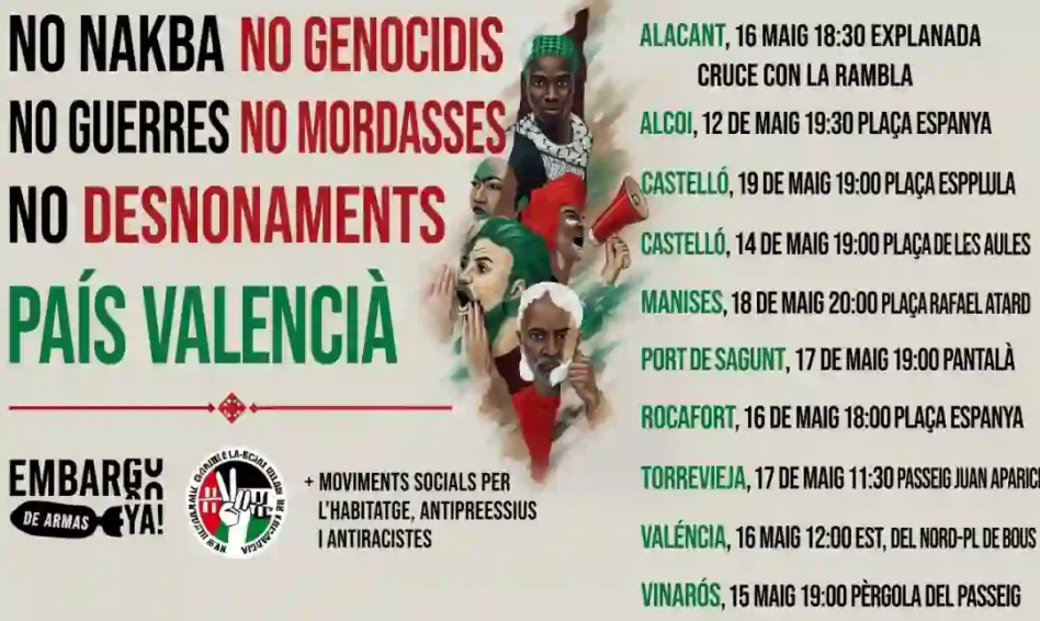 Valencia se manifiesta por Palestina. Convocatorias y adhesiones.