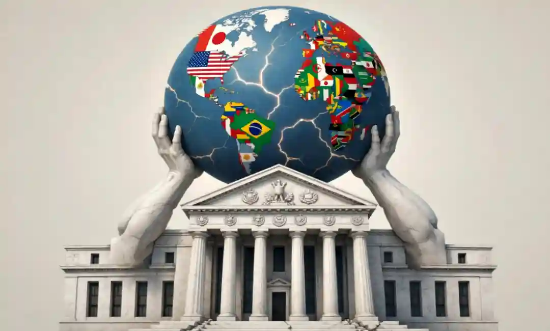 Imagen de IA con un mundo de países sostenidos por estados