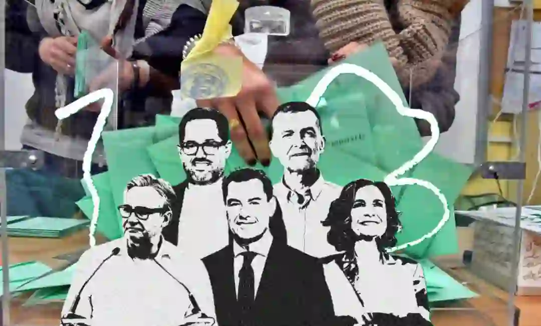 Composición de urna de votación y figuras de candidatos