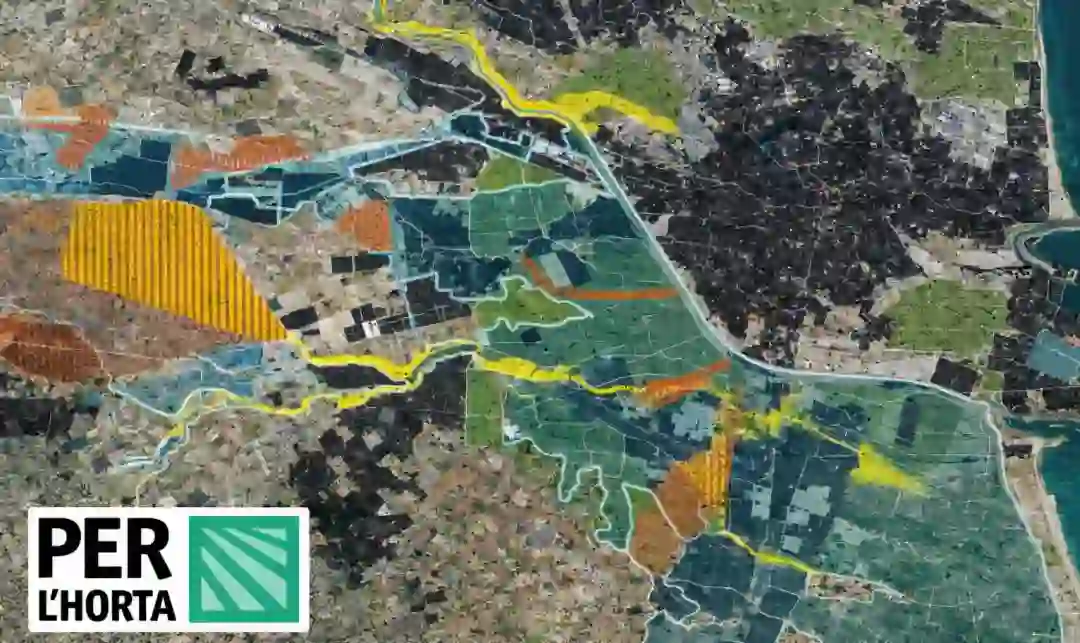 Mapa de la Huerta de Valencia y logo de Per l'Horta