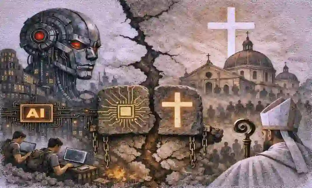 Diseño por IA de una ilustración sobre la grieta iglesia-tecnologías
