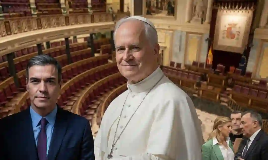Composición del fondo del parlamento con imágenes del Papa y Gobierno