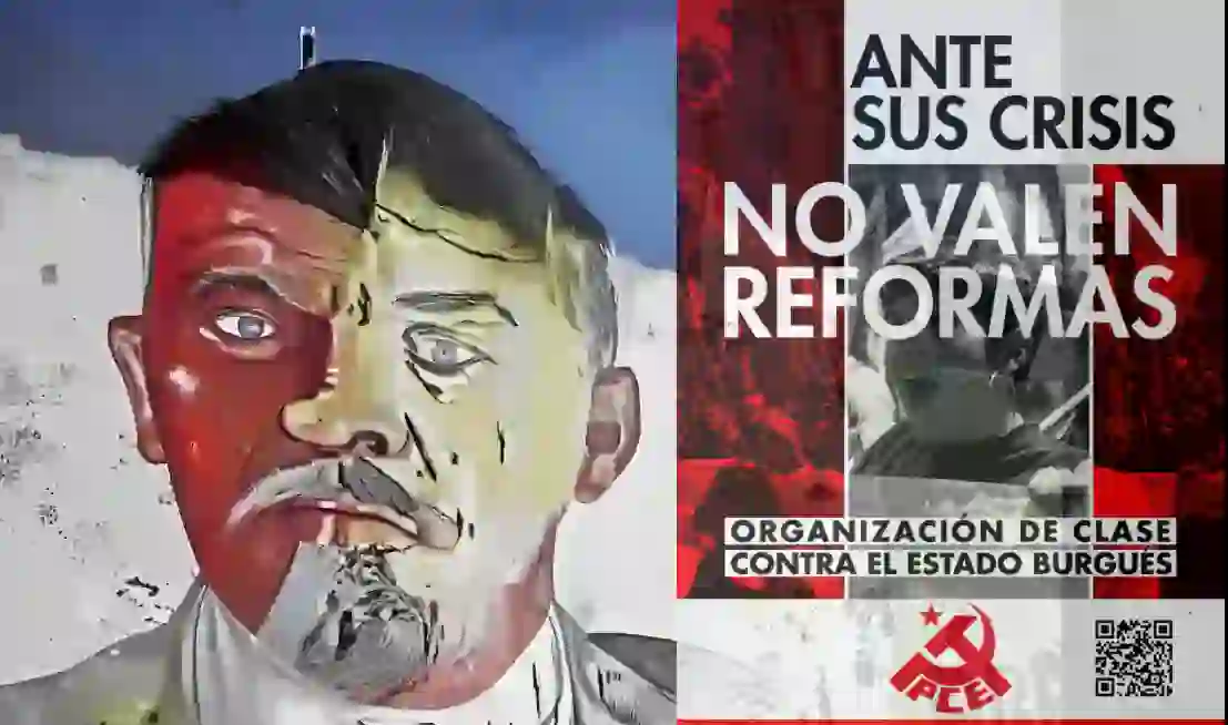 Composición de mural de Lenin y cartel histórico del PCE