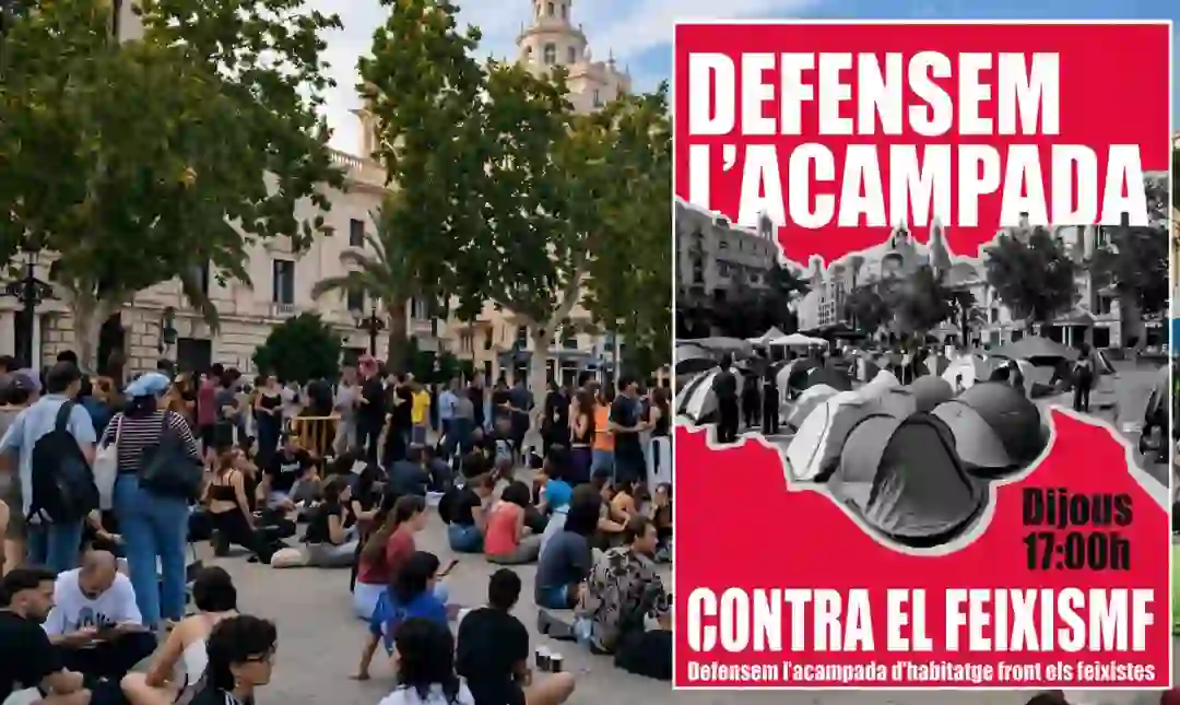 Composición de cartel de la convocatoria y foto de la acampada