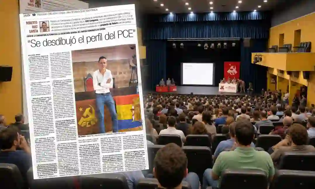 Composición de foto de archivo Congreso del PCE y artículo publicado.